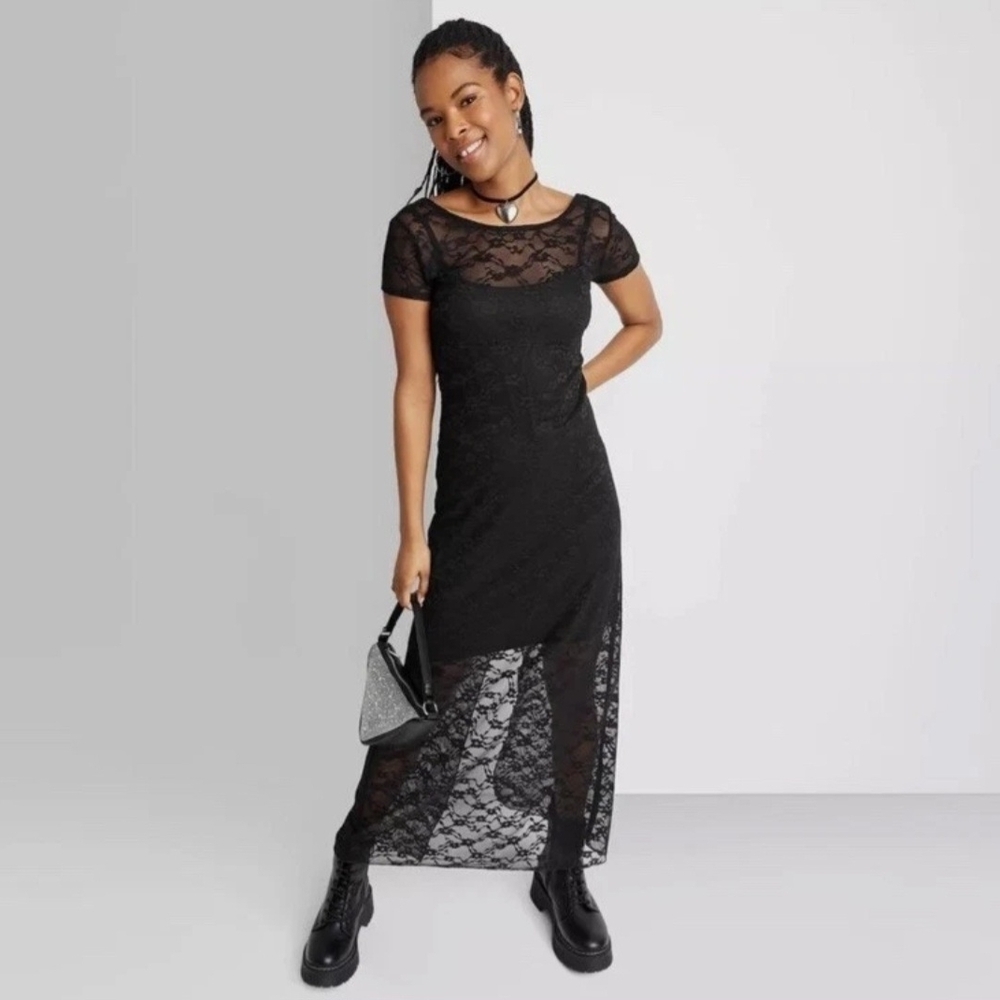 Wild Fable Women's Small Maxi Dress Black Lace New